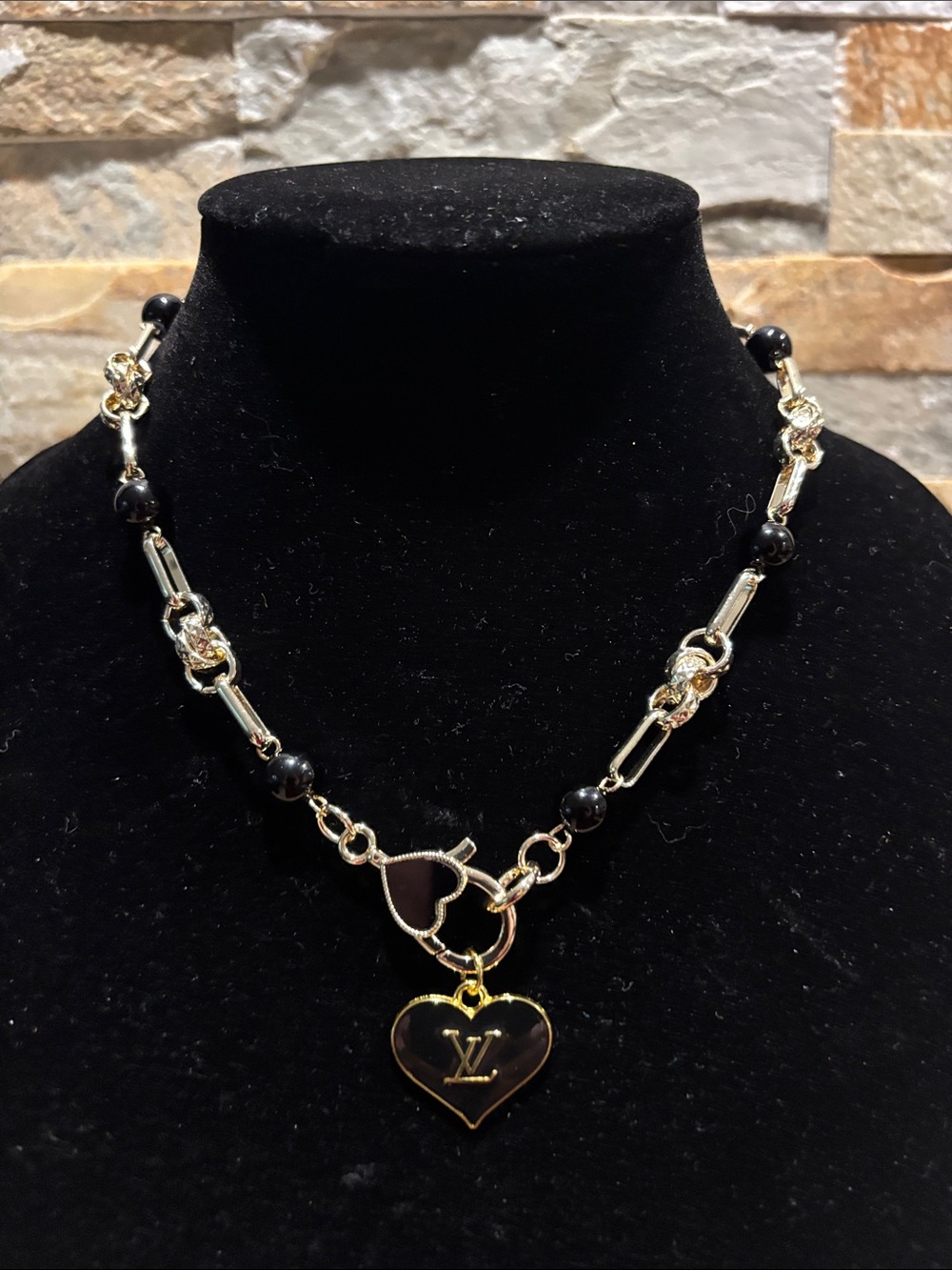 Gold and Black Heart Pendant Necklace - Designer Style
